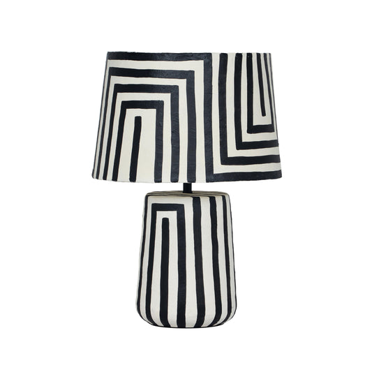 Minori - Striped Papier Mache Table Lamp - Black