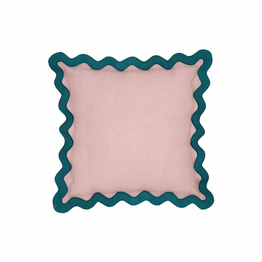 Scalloped - Edge Linen Throw Pillow - Blue / Pink