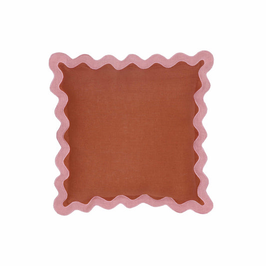 Scalloped - Edge Linen Throw Pillow - Pink / Terracotta