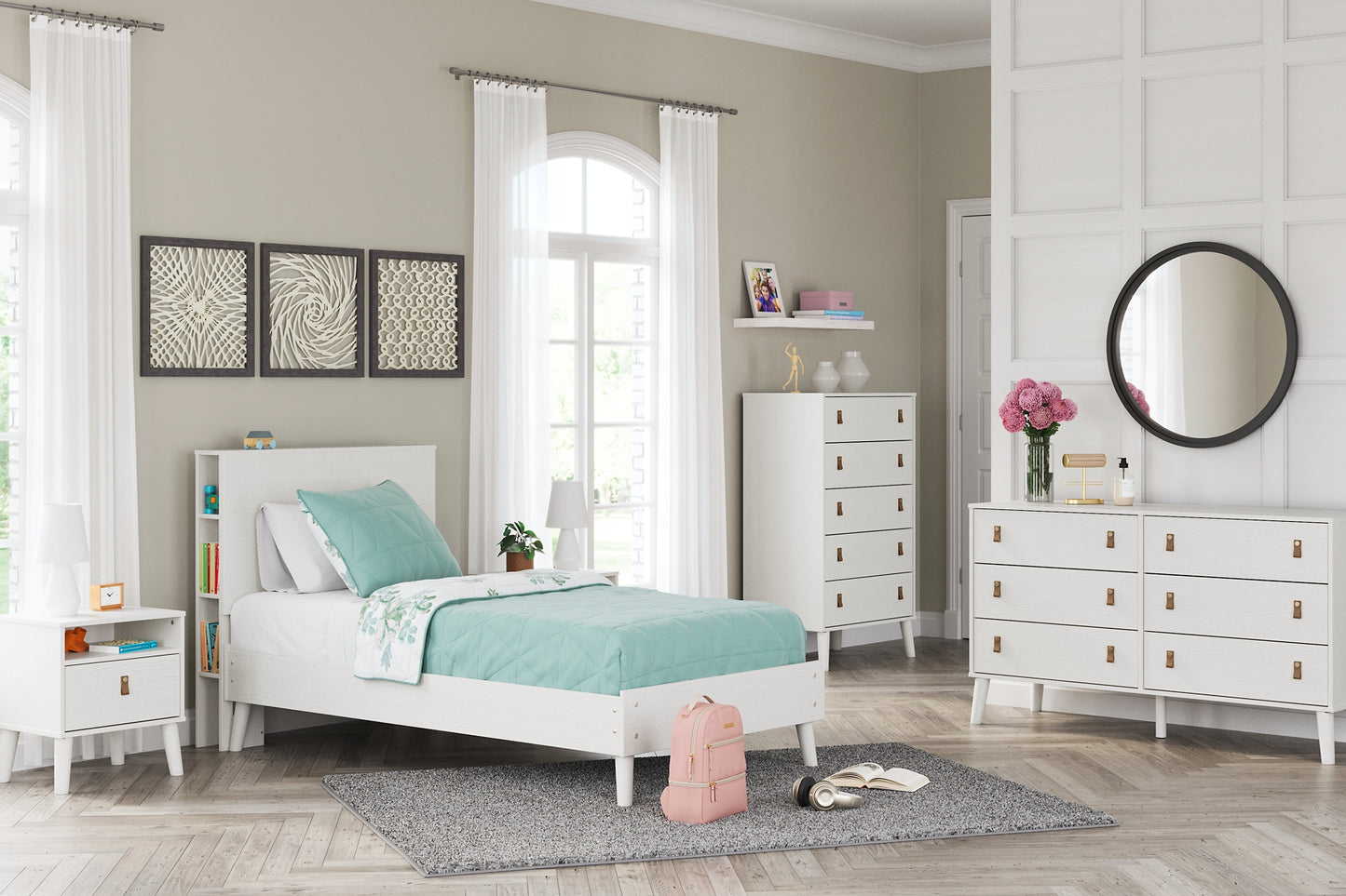 Ashley Express - Aprilyn Twin Bookcase Bed with Dresser and 2 Nightstands